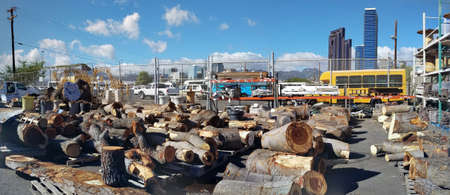 Honolulu - August 12, 2017:  Large pieces of Wood for Sale at Re-Use Hawaii.  Re-use Hawaii is a nonprofit organization whose mission is to preserve our natural resources, provide an affordable building material source through alternatives to demolition, のeditorial素材