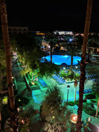 Palm Springs, California - October 26, 2018:  Renaissance Palm Springs Hotel Pool at night.のeditorial素材