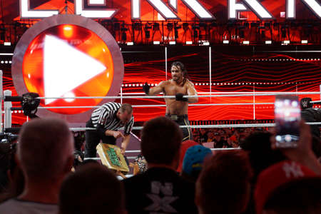 SANTA CLARA - MARCH 29: Wrestlemania 31 Seth Rollins cashes in his money in the bank contract to enter the championship title match and make it a triple threat match at the Levi's Stadium in Santa Clara, California on March 29, 2015.のeditorial素材