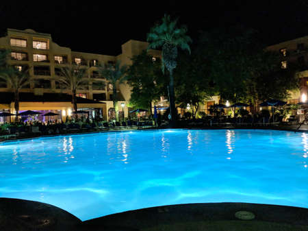 Palm Springs, California - October 26, 2018:  Renaissance Palm Springs Hotel Pool at night.のeditorial素材