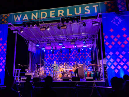North Shore, Hawaii - February 28, 2019: Ron Artis II & The Truth performs on stage during night concert at Wanderlust Yoga festival.のeditorial素材