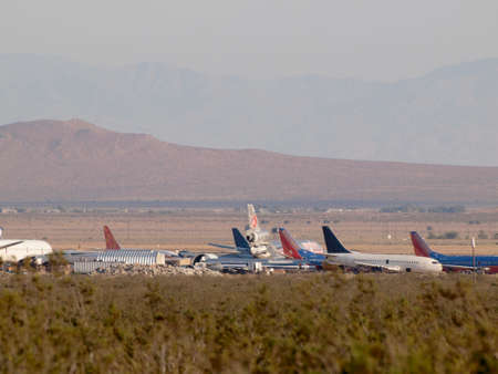 California - August 1, 2011:  Large Boeing, McDonnell Douglas, Lockheed, and Airbus aircraft owned...