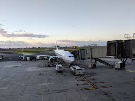 Honolulu - October 25, 2018: United Airlines Plane parked at Honolulu International airport waiting...