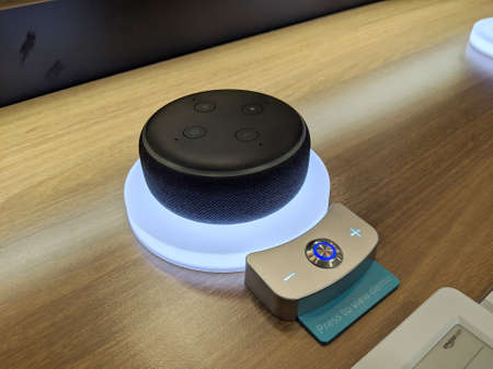 Honolulu - March 16, 2019: Echo Dot (3nd Generation) - Smart speaker with Alexa - Black on display....