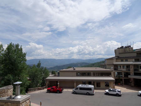 Snowmass, Colorado - July 2, 2015: Drop off area of The Westin Snowmass Resort.  The Westin Snowmass Resort - Mt. Daly Ballroom discover spacious venue spaces in the heart of snowmass village Encompassing 24,000 square feet of event space,のeditorial素材