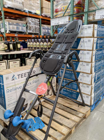 Honolulu - March 16, 2019: Teeter Relieve Back Pain Inversion Machine on Display inside Costco.のeditorial素材