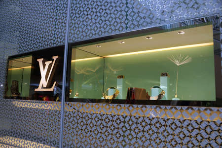Honolulu - August 7, 2014:  Louis Vuitton window Display with Purses in the display.  Louis Vuitton...