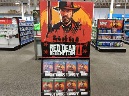 Honolulu -  October 30, 2018:  Red Dead Redemption 2 Video game display for Xbox One and PS4 inside a Best Buy store.のeditorial素材