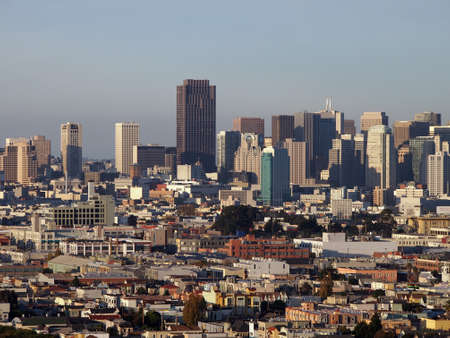 Aerial of San Francisco Downtown Cityscape at Dusk in California.