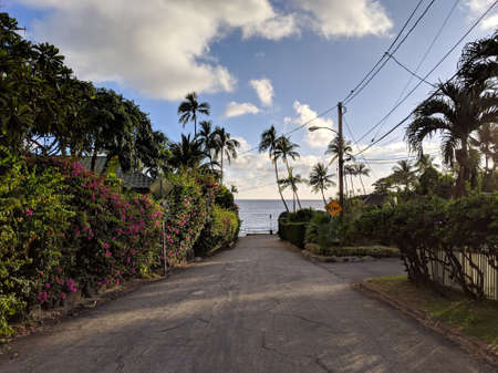 Road leading to the ocean in Kaalawai, Honolulu, Hawaii.