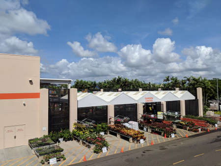 Honolulu, HI, USA - August 14, 2018: Aerial of Oahu Home Depot Garden Center.  Founded in 1978, The Home Depot is a retailer of home improvement and construction products and services. It is the largest home improvement retailer in the USA.のeditorial素材