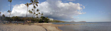 Honolulu - December 7, 2010: Panorama of Waialae Beach Park. Oceanfront park offering a pristine setting for sun, picnics & water activities.の写真素材