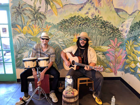 Honolulu - January 20, 2019: Guidance Band featuring Keith Batlin Jams indoors at Cafe Moreys in Honolulu, Hawaii.のeditorial素材