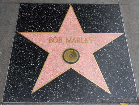 Hollywood, California - October 16, 2019: Music Icon Bob Marley star with Record Logo on Hollywood Walk of Fame. This star is located on Hollywood Blvd. and is one of 2700 celebrity stars.のeditorial素材