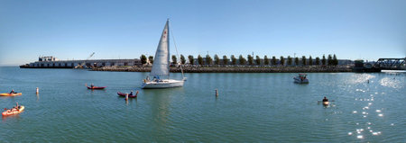 San Francisco - October 1, 2009: McCovey Cove fill with kayaks, boats, and people outside baseball game AT&T Park San Francisco, CA.のeditorial素材