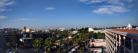 California - September 10, 2009:  Disneyland and Anaheim skyline taken from a hotel across the street.  Panoramicのeditorial素材