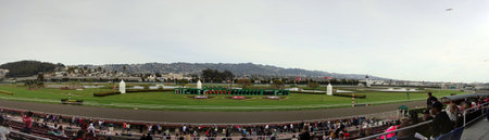 Albany, California - March 28th 2010: People watch Horse Racing at Golden Gate Fields in California.のeditorial素材