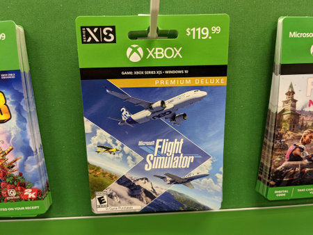Honolulu - September 7, 2021: Microsoft Flight Simulator Premium Deluxe game on Xbox Series X / S and Windows 10 for sell at Target for 119.99.のeditorial素材