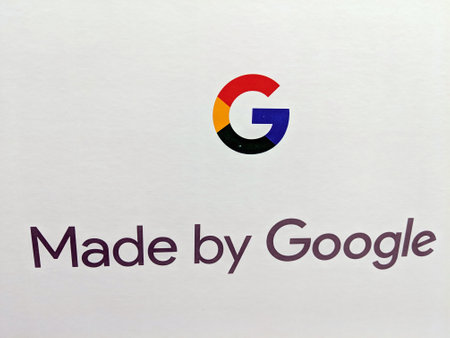 Honolulu - March 21, 2018: Close-up of Google Made by Google Logo on Display.  Google LLC is an American multinational technology company that specializes in Internet-related services and products, which include online advertising technologies, search engのeditorial素材