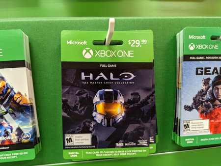 Honolulu - September 21, 2019: Xbox One Halo The Master Cheif Collection Full Game Digital Code for sale at Target Store.のeditorial素材