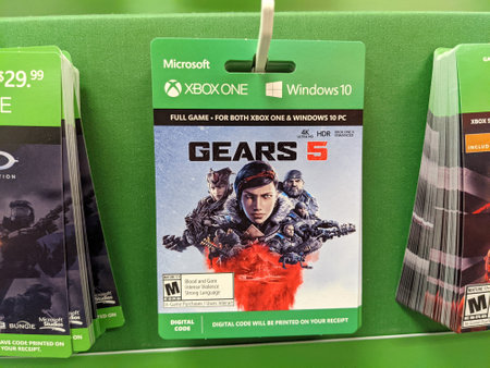 Honolulu - September 21, 2019: Xbox One Windows 10 Gears of War 5 Full Game Digital Code for sale at Target Store.のeditorial素材