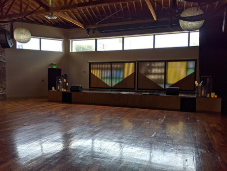 Hollywood - October 16, 2019: Wanderlust Hollywood stage inside Yoga studio.  Based around yoga, cafe and events this community meeting space hosts workshops in a variety of styles.のeditorial素材