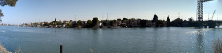 Tidal Canal and Fruitvale Railroad Bridge Panoramic in Alemeda, California.の写真素材