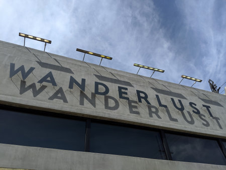 Hollywood - October 16, 2019: Wanderlust Hollywood Sign and Windows.  Based around yoga, cafe and events this community meeting space hosts workshops in a variety of styles.のeditorial素材