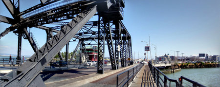 San Francisco - April 28, 2009: View walking across 3rd street Bridge next to AT&T Park, in San Francisco, Californiaのeditorial素材
