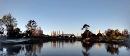 Merritt Channel at the dam in Oakland Panoramic during at dsuk in California.の写真素材