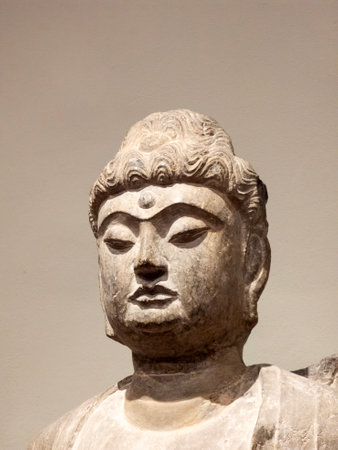 Honolulu - April 1, 2022:  Peaceful Serenity Sculpture of a Buddha with closed eyes at HOMA.の写真素材