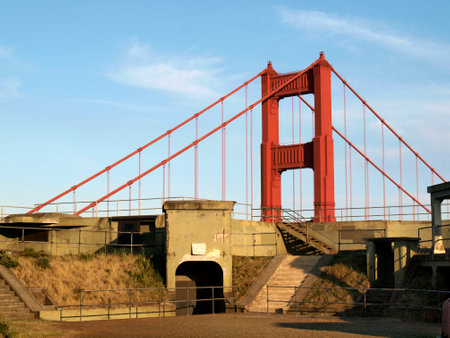 San Francisco - May 22, 2011: The Battery and the Golden Gate Bridge are iconic landmarks in San Francisco.のeditorial素材