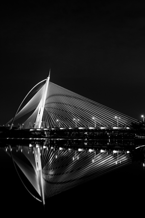 Putrajaya, Malaysia - August 19, 2016 - The night view of Seri Wawasan Bridge located in Putrajaya, Malaysiaのeditorial素材