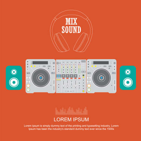 flat design dj mixer sound turntables iconsのイラスト素材
