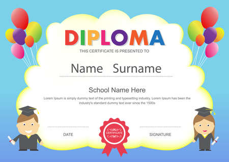 preschool kids elementary school diploma certificate design template backgroundのイラスト素材
