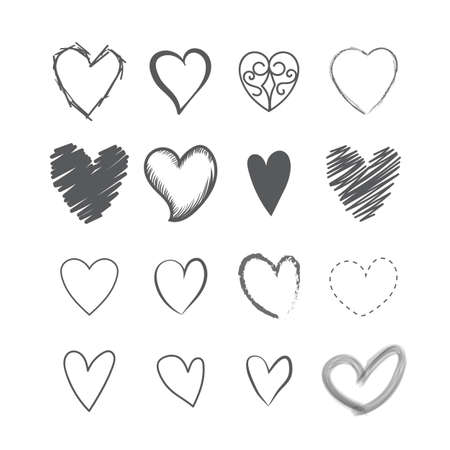 Set of heart shape hands drawn icons vectorのイラスト素材