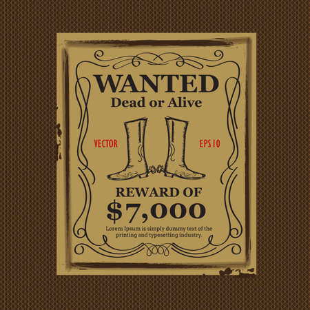 Western background wanted vintage poster hand drawnのイラスト素材