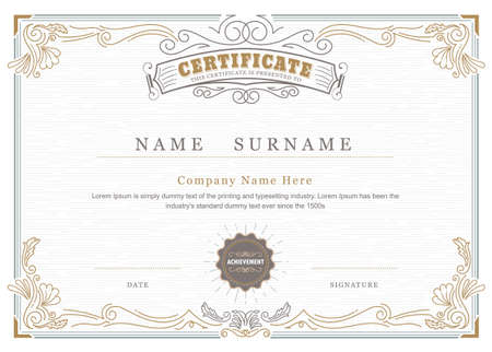 Achievement certificate elegant flourishes antique frame vintage vector templateのイラスト素材