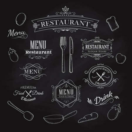 Typographical Element for Menu restaurant blackboard vintage hand drawn frame label vector illustrationのイラスト素材