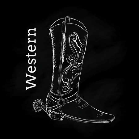 Western Boot Hand draw blackboard vintage vector illustrationのイラスト素材