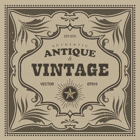 Vintage frame western label retro border  antique frame hand drawn engravingのイラスト素材