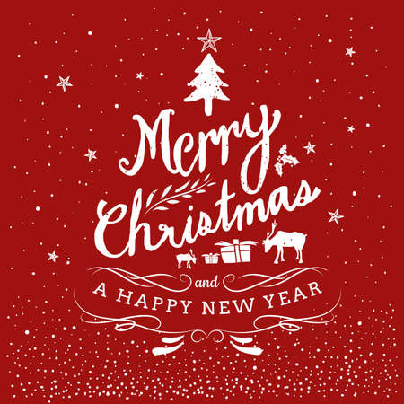 Merry Christmas And Happy New Year Typography Hand Drawn Vintageのイラスト素材