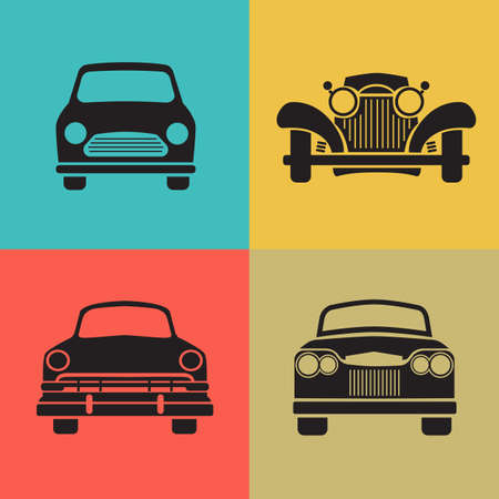 Set classic car front view icon vectorのイラスト素材