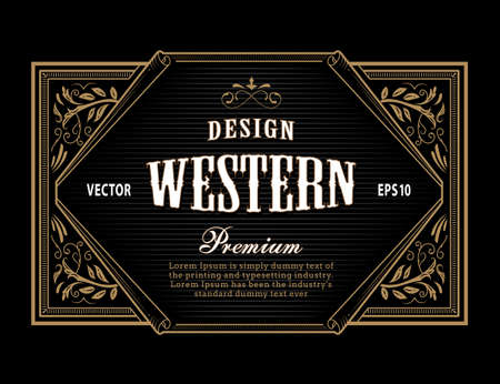 Western label antique frame vintage border engraving hand drawn retro vector illustrationのイラスト素材
