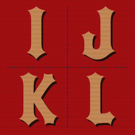 Cardboard alphabet western letters vintage design vector (i, j, k, l)のイラスト素材