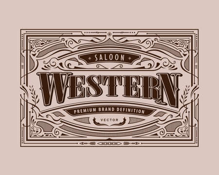 Antique frame western label vintage border retro hand drawn engraving vector illustrationのイラスト素材