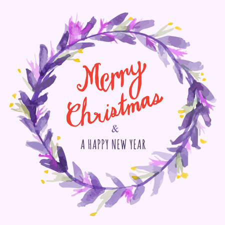 Merry Christmas and Happy New Year Typography vintage Hand Drawn watercolor illustrationのイラスト素材