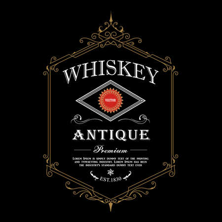 antique frame whiskey label Vintage border engraving western retro vector illustrationのイラスト素材
