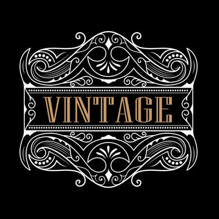 Whiskey western label antique typography vintage frame logo design vectorのイラスト素材