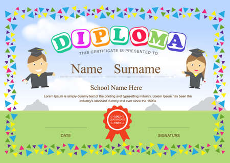preschool kids diploma certificate design template backgroundのイラスト素材